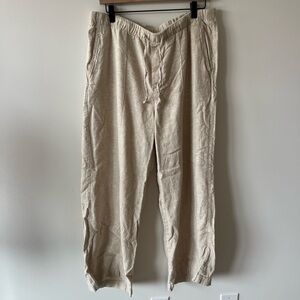 GAP Women’s Khaki Wide Leg Pull on Drawstring Linen Pants Size L